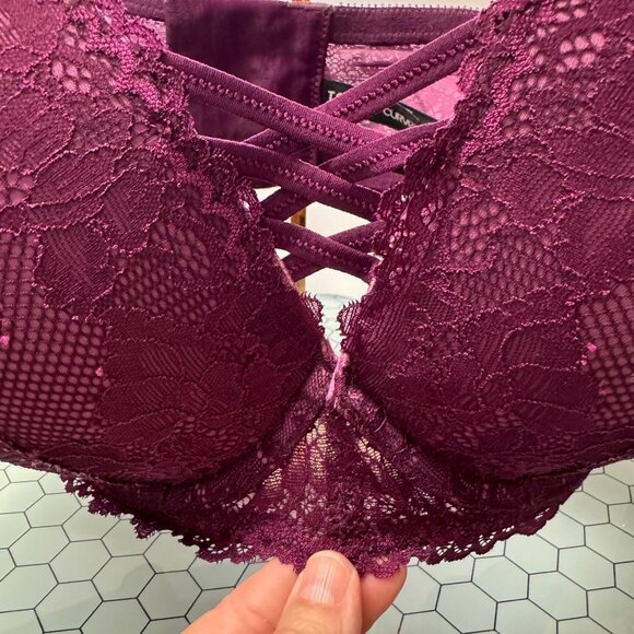 Torrid Curve Pushup Plunge XO Corset Bra 46C Magenta Berry Lace Underwire Padded - Picture 9 of 13